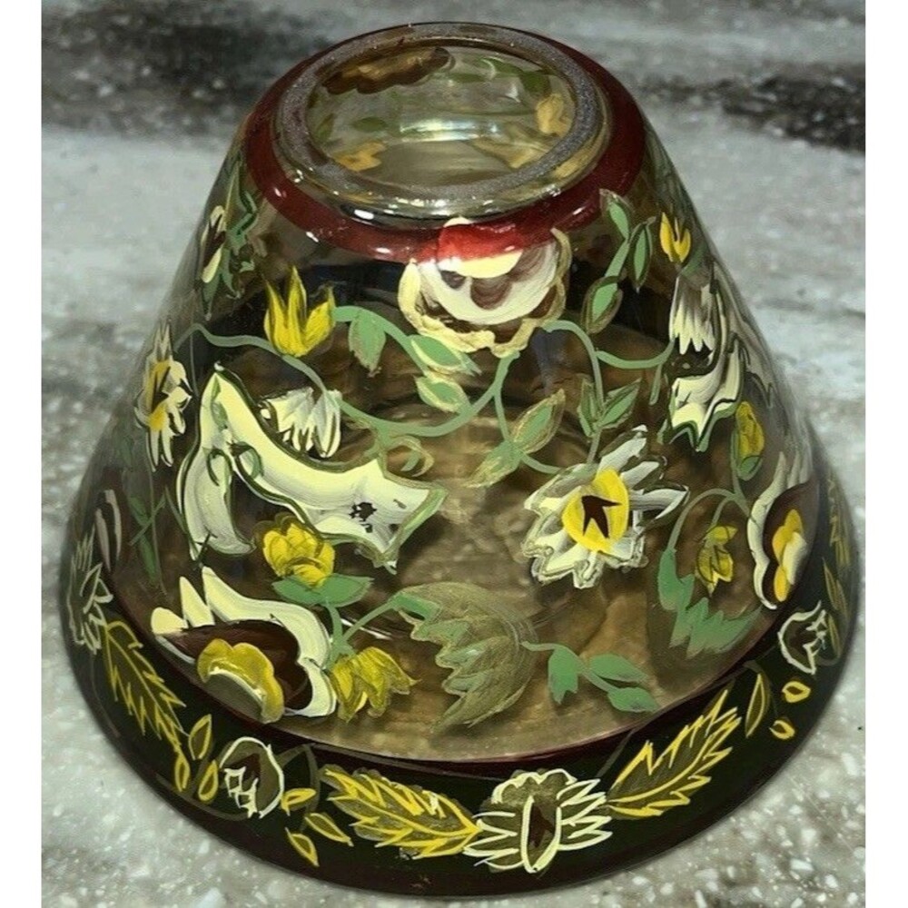 YANKEE CANDLE “Tapestry” Hand-painted Glass Floral Design Candle Lamp Shade